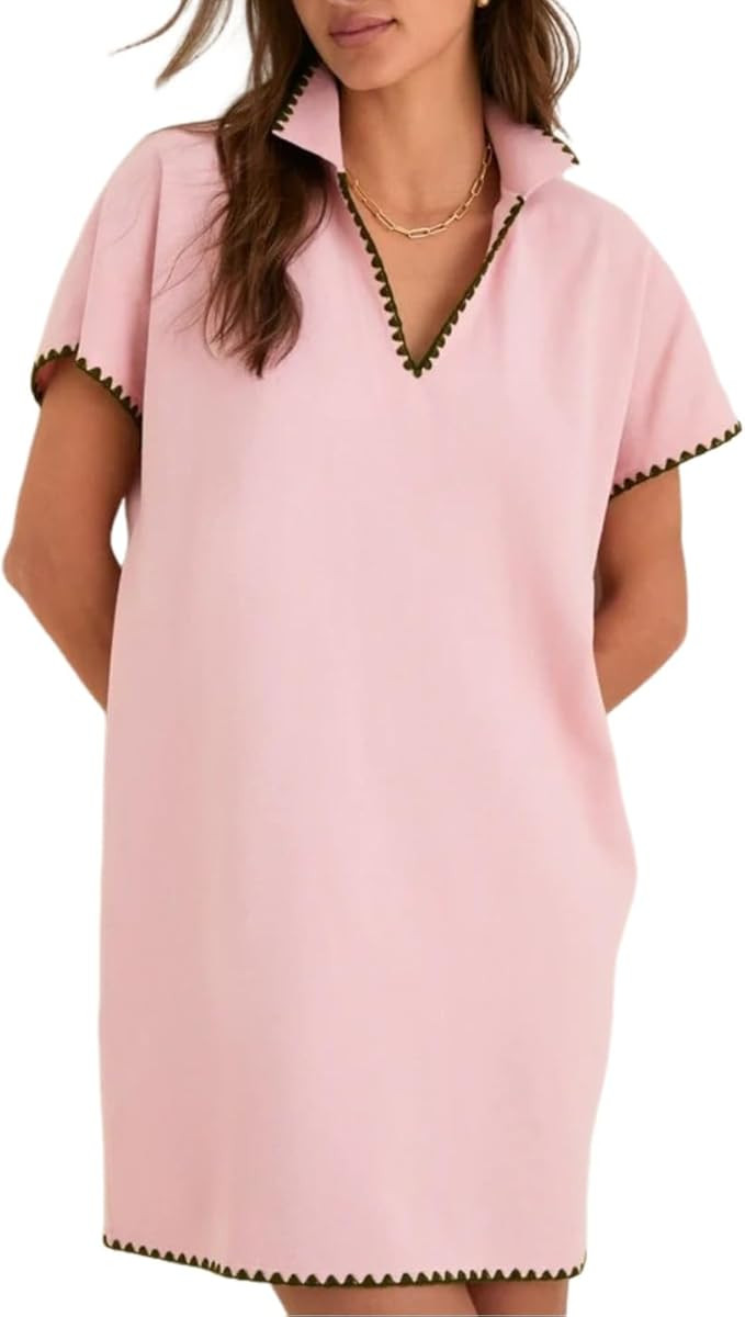 VAOYIU Summer Polo Shirt Dresses for Women Loose Fit Casual V-Neck Short Sleeve Tennis Dress with... | Amazon (US)