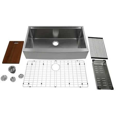 Auric 36” Retro-fit Curved Apron-front Workstation Farmhouse Kitchen Sink Stainless Steel Short Apro | Walmart (US)