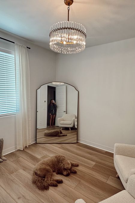 Oversized full length mirror and chandelier. Amazon curtains 