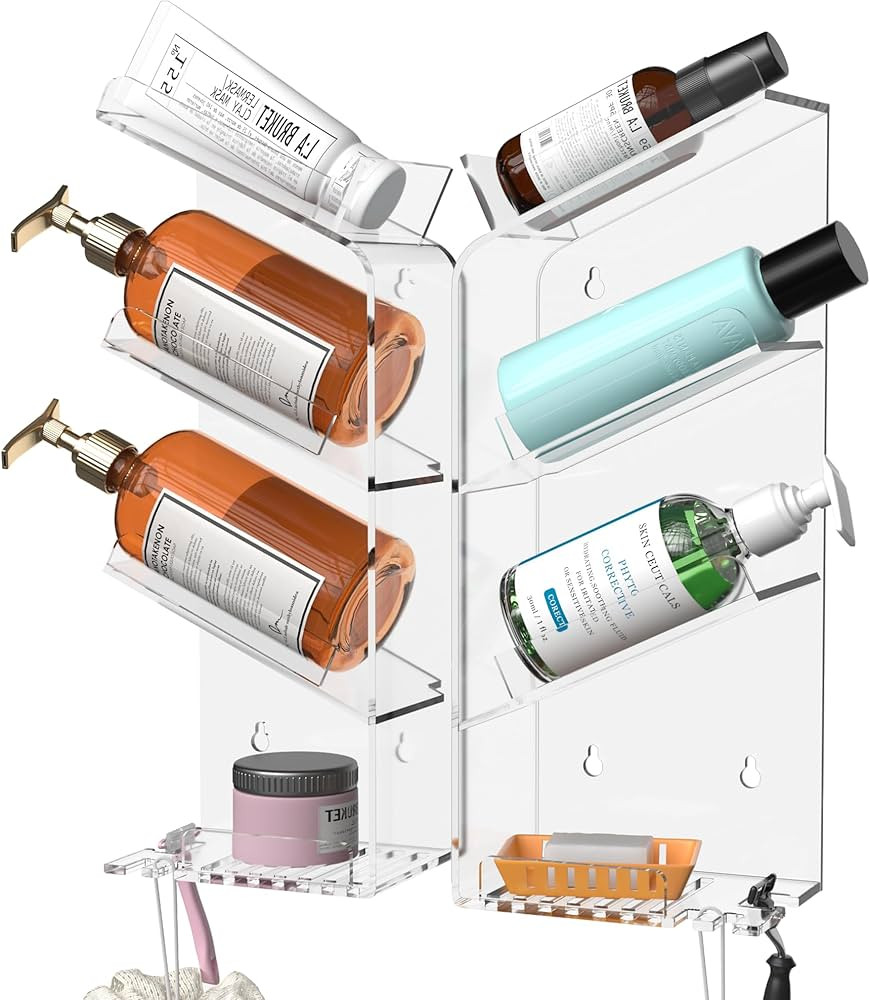 Acrylic Shower Caddy Shelves, Clear Slanted Shampoo Holder for Shower Wall Mounted, Transparent A... | Amazon (US)