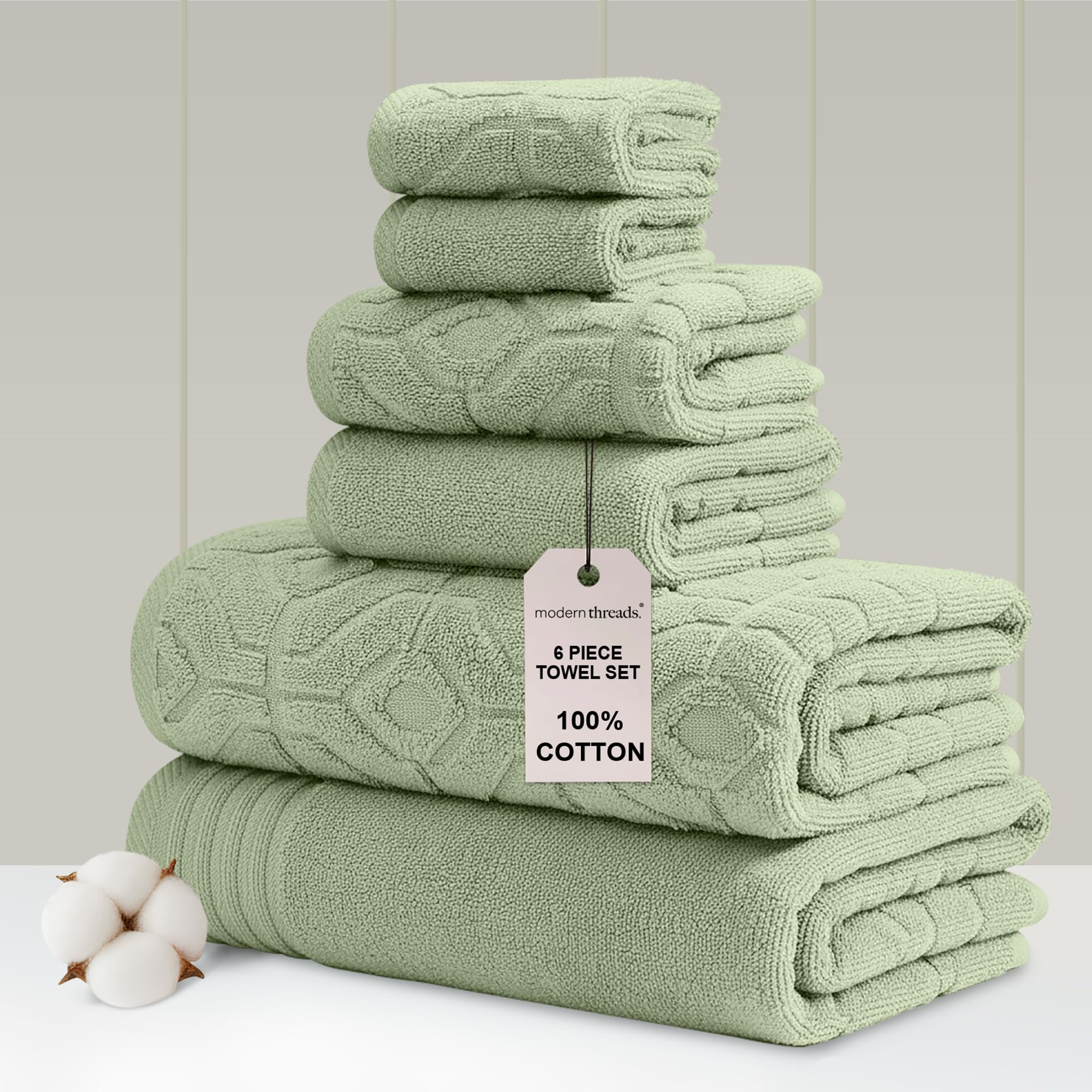Modern Threads 6 Piece Set, 2 Bath Towels, 2 Hand Towels, 2 Washcloths Yarn Dyed Diamond Gate Jac... | Amazon (US)
