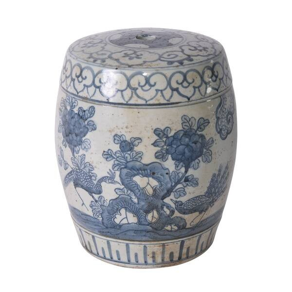 Blue And White Pheasant Flower Mini Stool - 9x9x11 | Bed Bath & Beyond