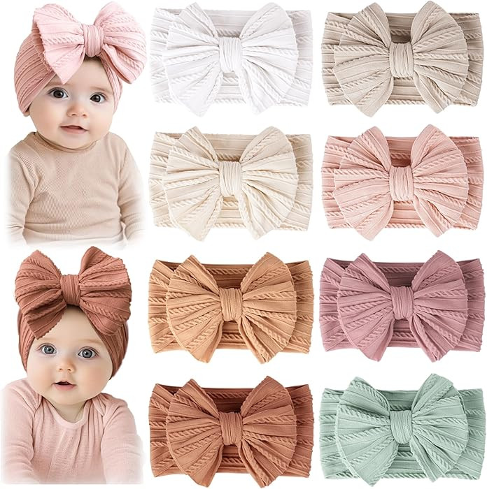 Prohouse 8 Pack Baby Headbands Soft Nylon Hairbands Hair Bows for Newborns Infants Toddlers and B... | Amazon (US)