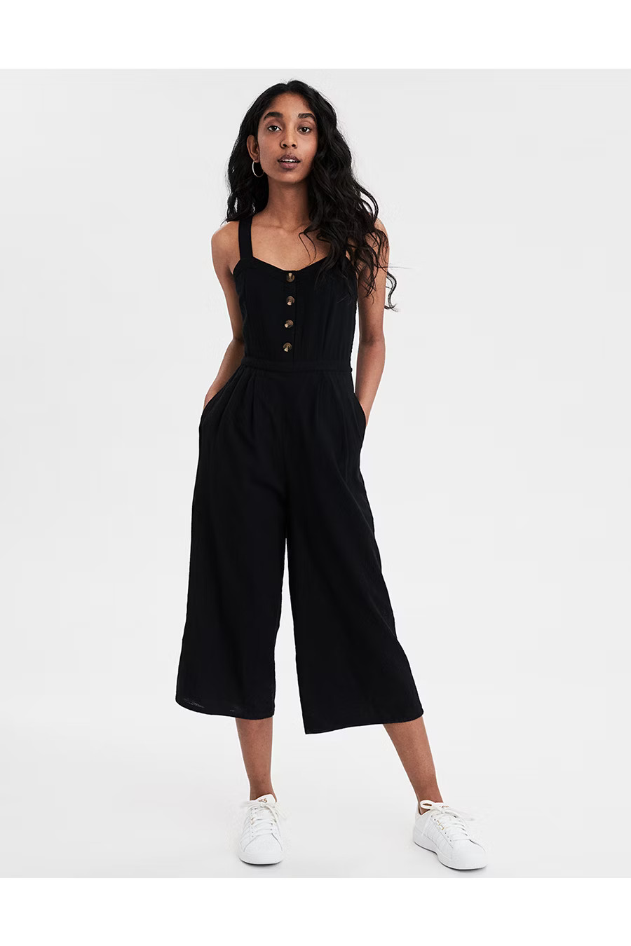 AE Button Front Culotte Jumpsuit | American Eagle Outfitters (US & CA)
