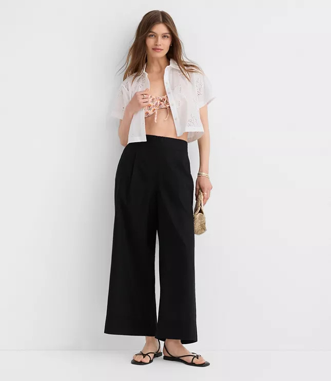 LOFT Beach Linen Cotton Wide Leg Pants | LOFT