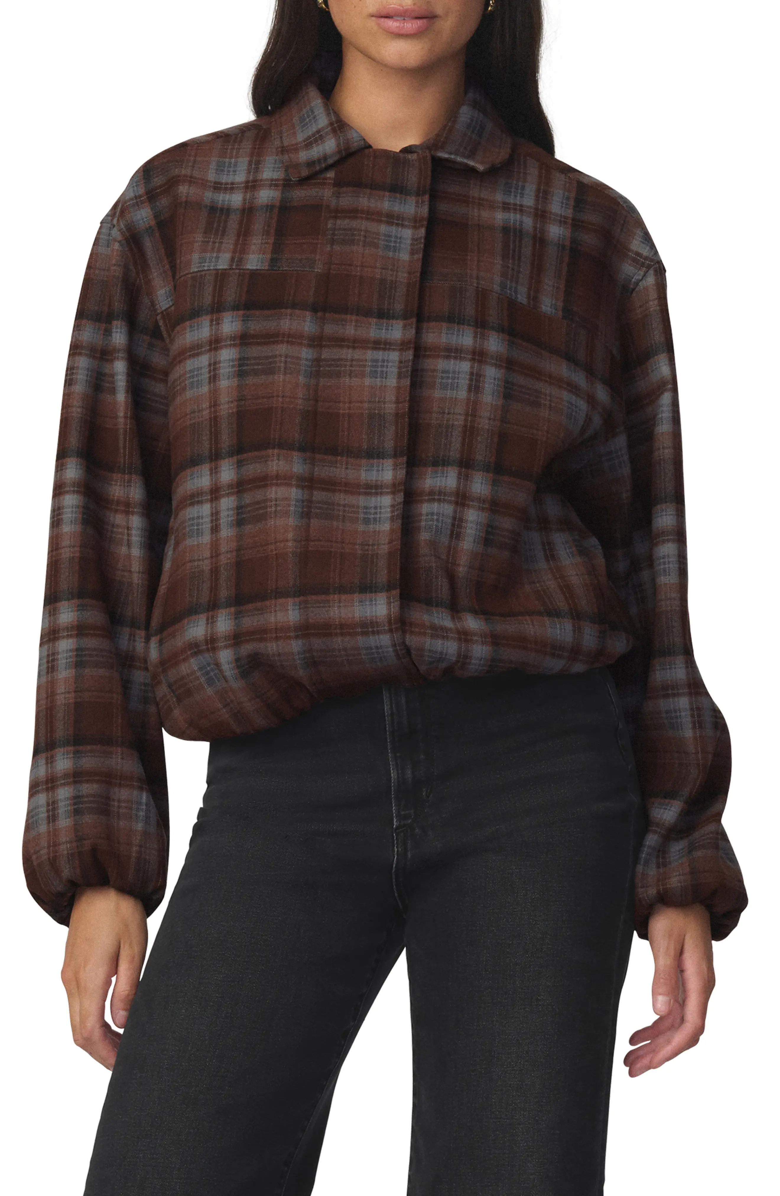 Joe's The Bella Bomber Jacket in Brown/blue Plaid at Nordstrom, Size X-Small | Nordstrom