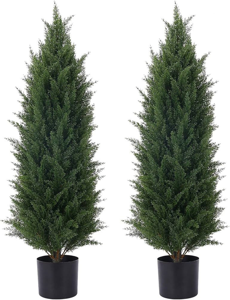 3.5ft Artificial Cedar Topiary Tree Potted Plants with UV Resistant Leaves for Home and Office De... | Amazon (US)