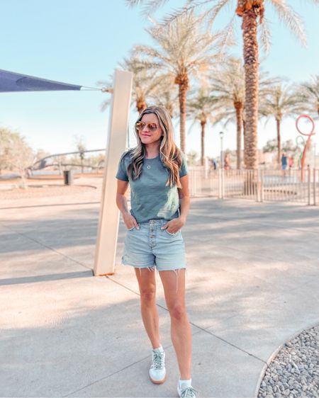 Spring & Summer Basics:
J. Crew Factory basic tee, with jean shorts.
Adidas Sambas currently sold out in this color, but I am watching 👀 for them to come back!!
#softautumn green t-shirt
#tcisoftautumn

#LTKstyletip #LTKfindsunder50