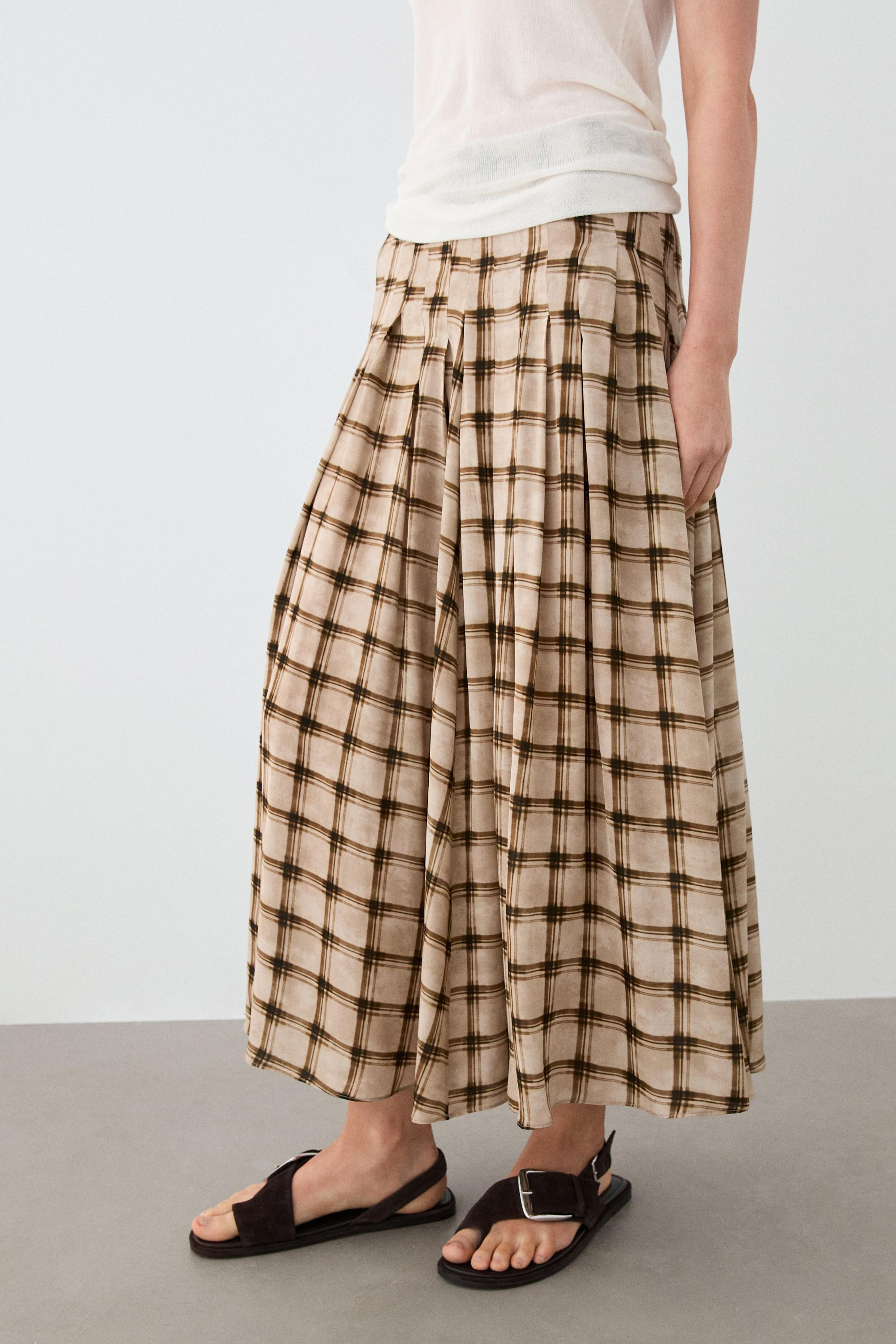 Flowing check midi skirt co-ord | Massimo Dutti UK