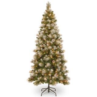 7.5 ft. Pre-lit Snow Capped Mountain Pine Slim Artificial Christmas Tree, Clear Lights | Michaels Stores