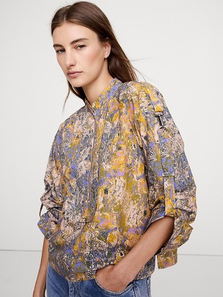 Cotton Poplin Zip Popover Top | Banana Republic (US)