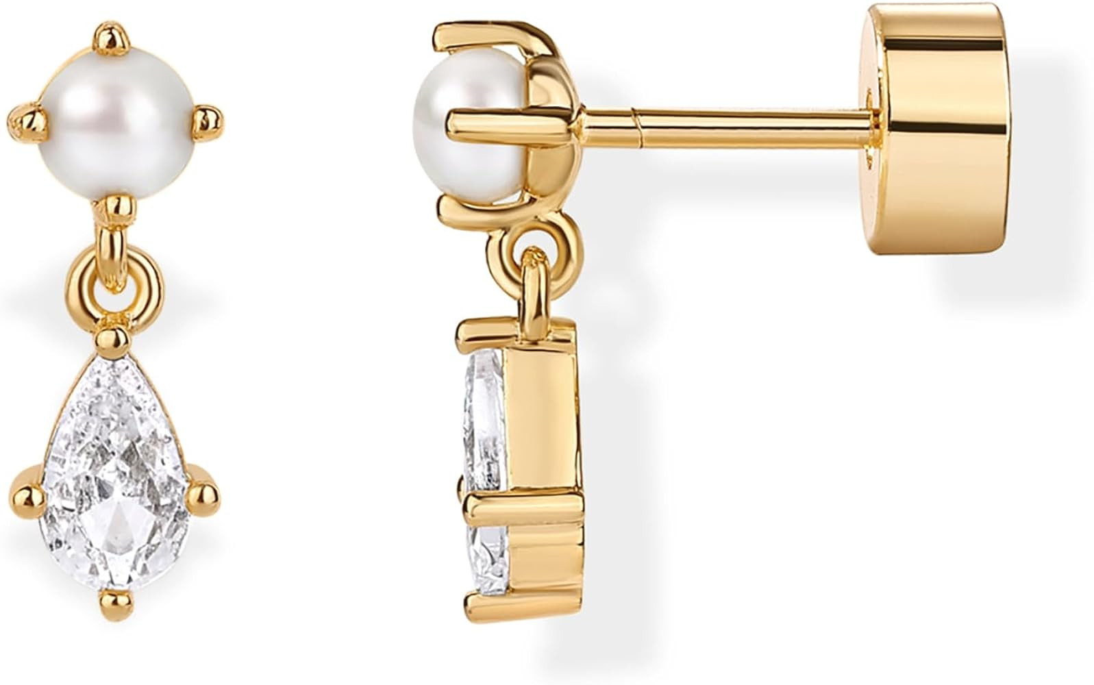 PAVOI 14K Gold Plated Sterling Silver Posts Mini Drop Dangle Flat Back Earrings for Women | Daint... | Amazon (US)