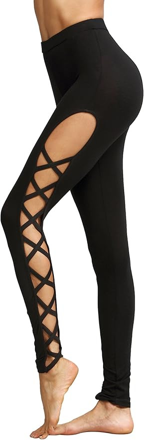 SweatyRocks Leggings Women Yoga Workout Pants High Waist Cutout Tights | Amazon (US)