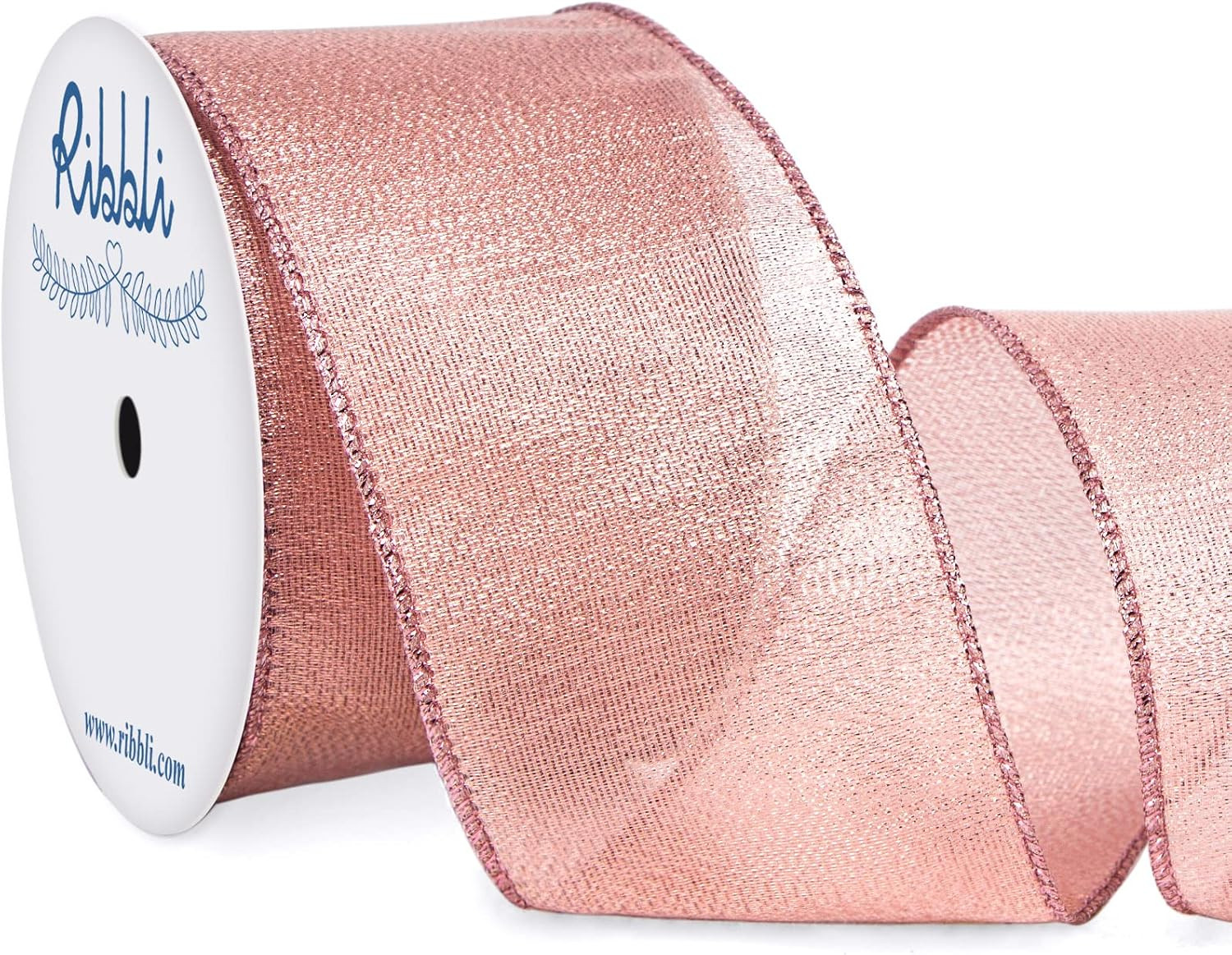 Ribbli Metallic Rose Gold Wired Ribbon,2-1/2 Inch x Continuous 10 Yard, Deluxe Rose Gold Glitter, Christmas Ribbon for Crafts,Wreaths,Big Bow,Gift Wrapping, Christmas Tree Decoration | Amazon (US)