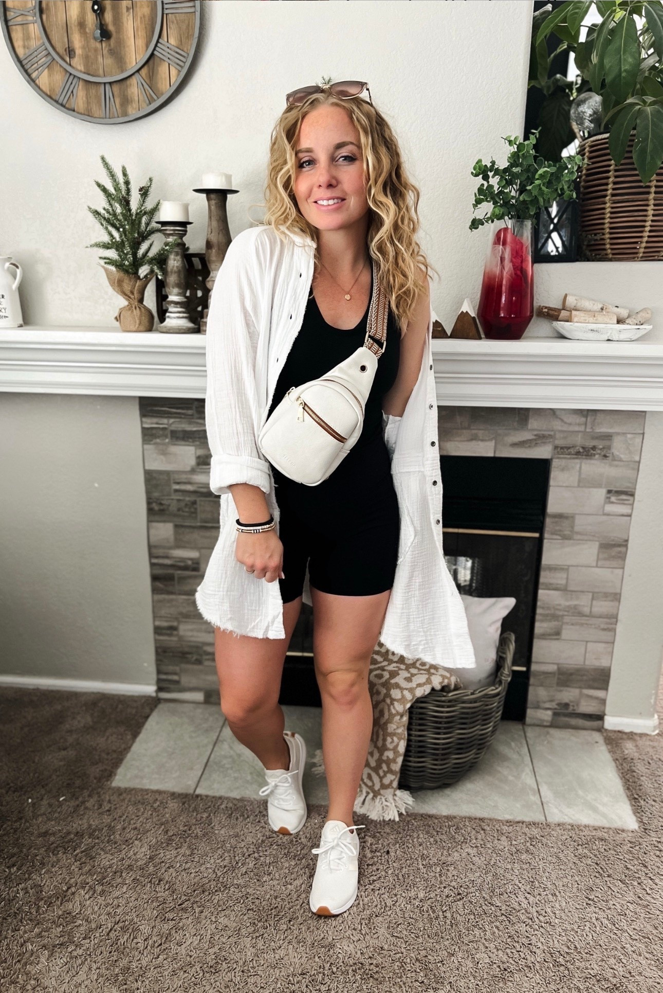 Lightweight spring outfit idea from amazon — white linen button down shirt, biker shorts, black crop tank top, sling bag, and white sneakers 






outfit inspo, outfit ideas, casual outfits amazon, amazon outfits every day, early spring outfits

#LTKSaleAlert #LTKootd #LTKPetite