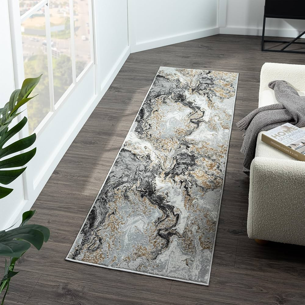 LUXE WEAVERS Marble Swirl Abstract Area Rug, Smoke 2x7 | Amazon (US)