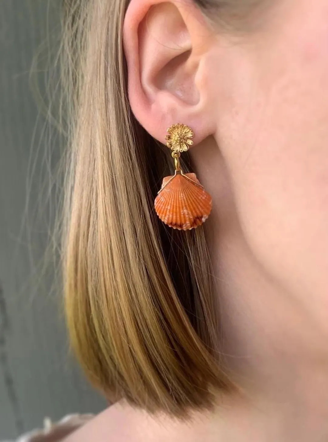 Bright Orange Scallop Seashell Earrings from Sanibel Florida | Etsy (US)