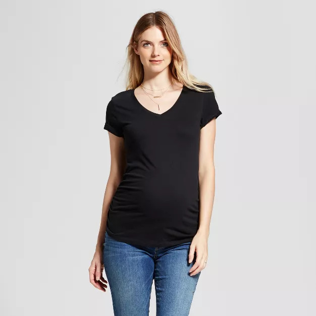 Short Sleeve V-Neck Side Shirred Maternity T-Shirt - Isabel Maternity by Ingrid & Isabel™ | Target