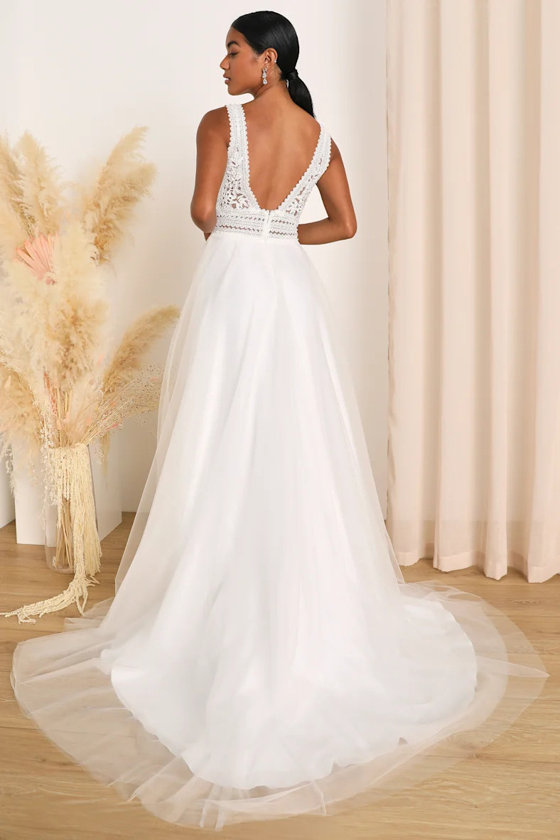 Decadent Love Ivory Tulle Lace Backless A-Line Maxi Dress | Lulus (US)