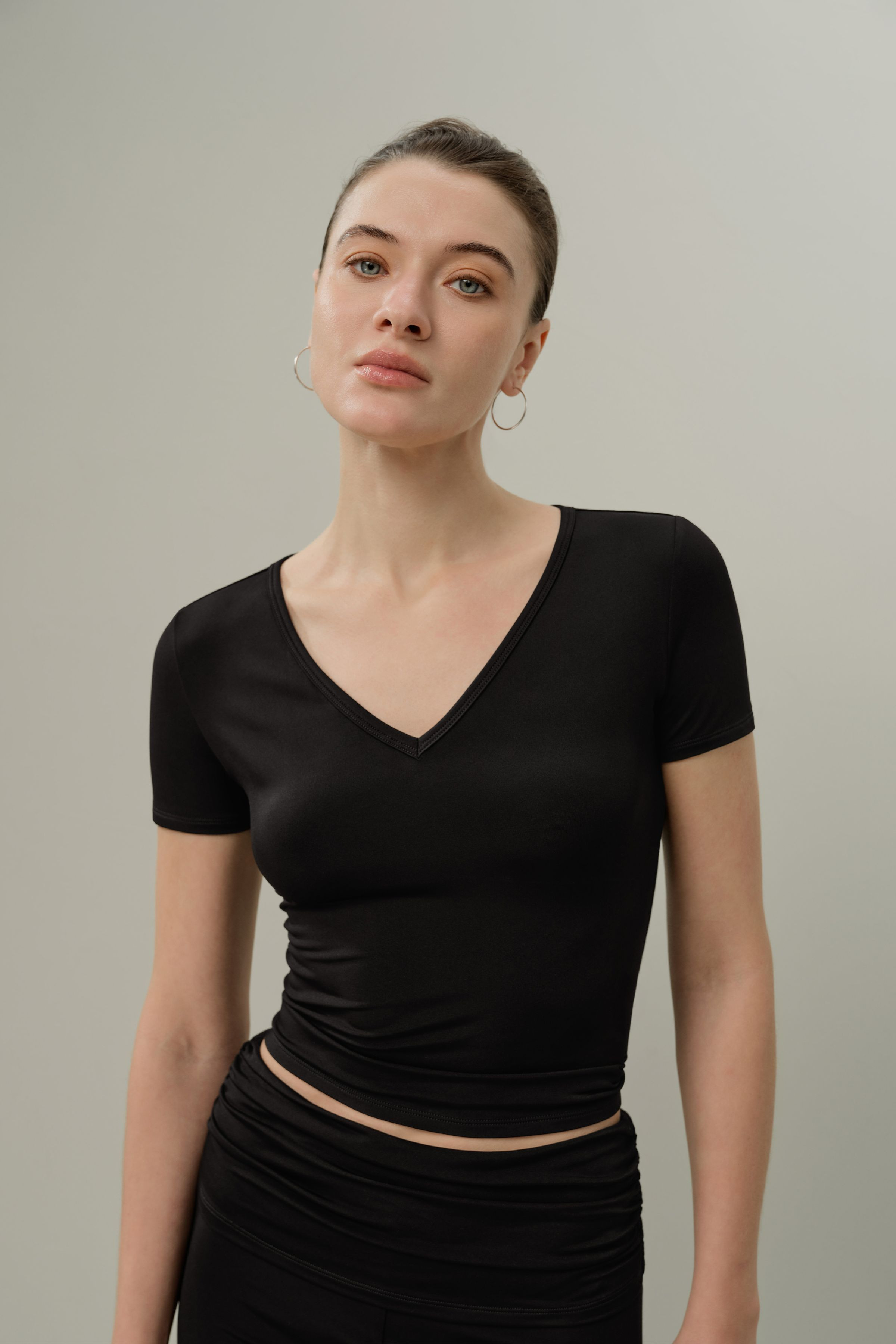 Silk Breeze Jersey V-neck Tee | LILYSILK