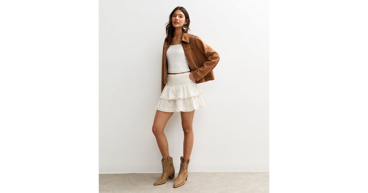 Off White Shirred Rara Mini Skirt | New Look | New Look (UK)