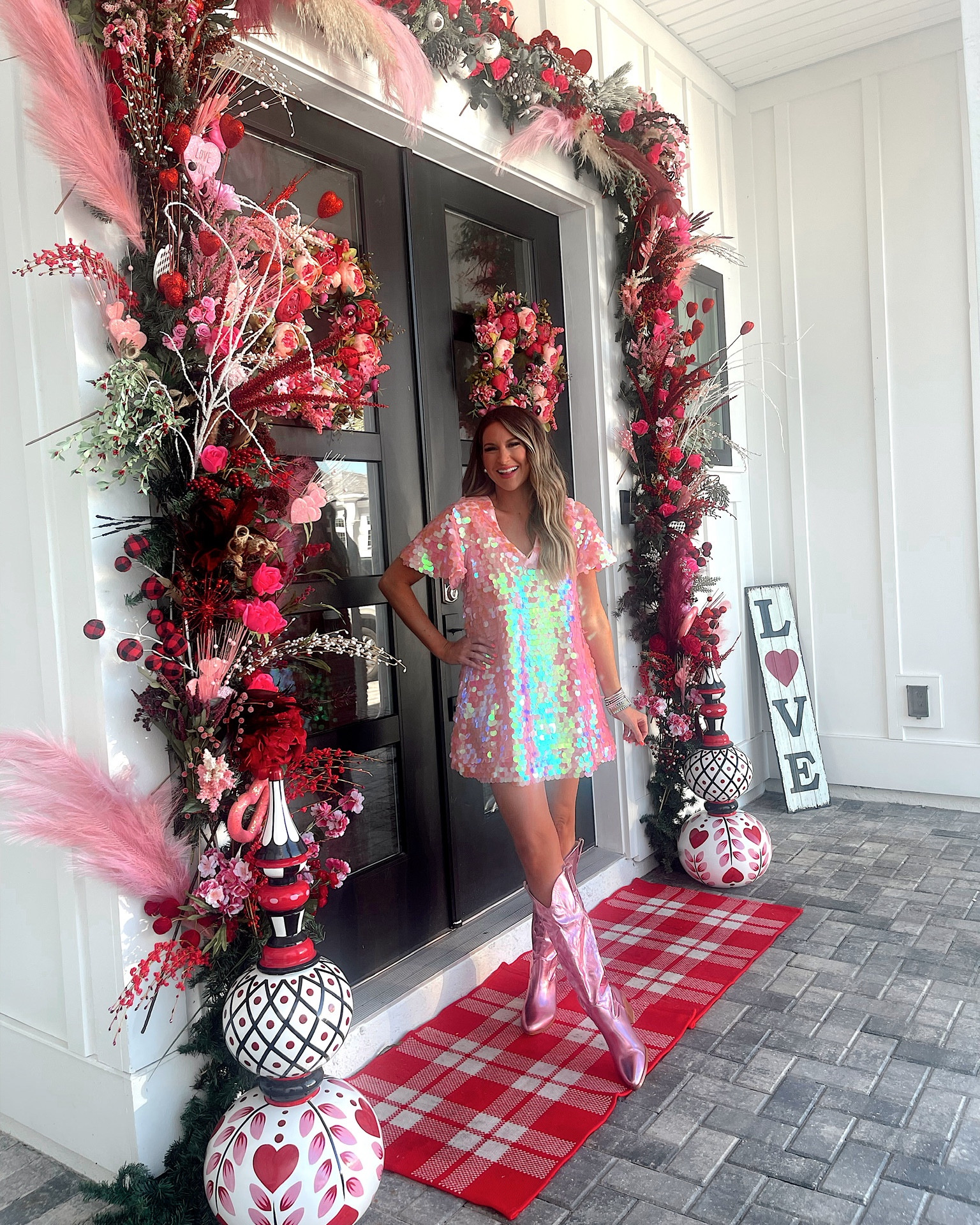 In a small Buddy Love sequin mini dress & pink metallic boots for Valentines Day from Amazon - all fits TTS.

#LTKSeasonal #LTKstyletip #LTKshoecrush
