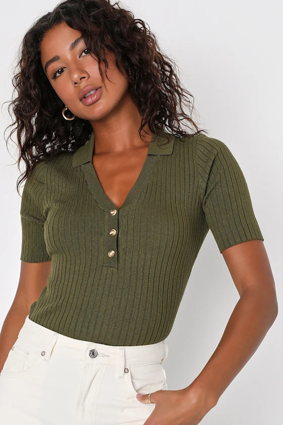 Favorite Finish Olive Green Ribbed Henley Sweater Top | Lulus (US)