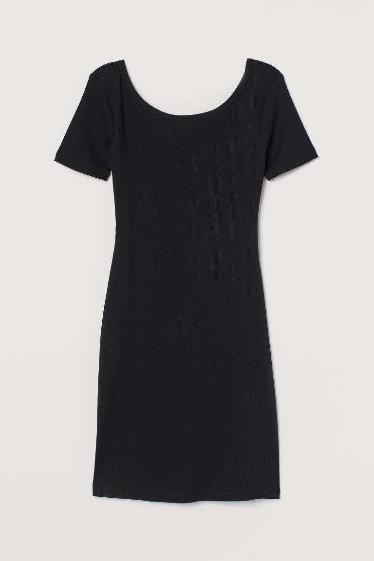 Short, fitted dress in ribbed jersey with a ballerina neckline and short sleeves. Unlined. | H&M (US)