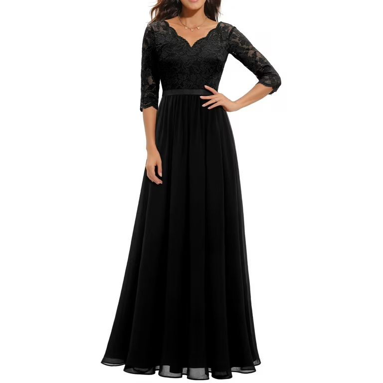 Women's V Neck Half Sleeves Lace Maxi Dress Evening Party Elegant Dresses Long Formal Evening Gow... | Walmart (US)