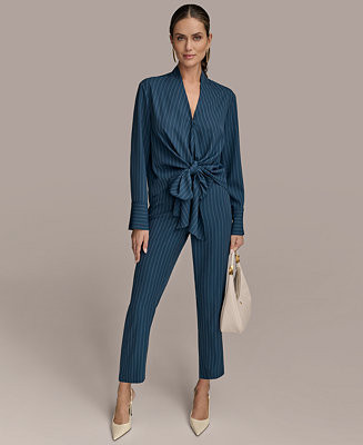Donna Karan New York Women's Tie-Front Pinstripe Blouse & Pants - Macy's | Macy's