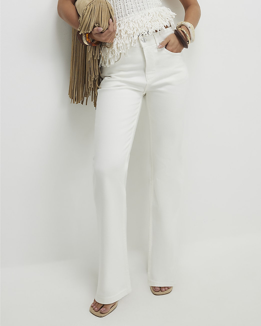 Petite White Stretch Straight Leg Jeans | River Island UK & IE