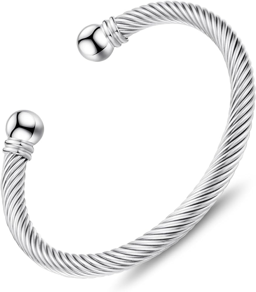 Stainless Steel Twisted Cable Wire Bracelets with Hook Clasp Stylish Roman Digital Bangle Bracele... | Amazon (US)