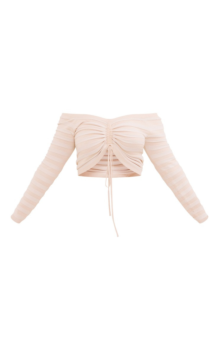 Plus Oatmeal Wide Rib Knit Ruched Front Top | PrettyLittleThing US