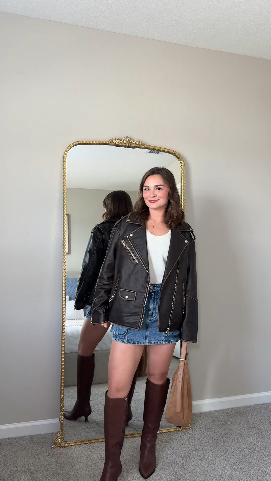 Everything linked below except for the brown sweater top(green suede jacket fit), only item not tts are the Dolce Vita brown boots-I sized up 1/2 size and they fit like a glove! #falloutfit #fallboots #suedejacket #suede #fallfashion #fallstyle 

#LTKWorkwear #LTKShoeCrush #LTKStyleTip