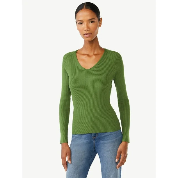 Scoop Women's Ribbed V-neck Sweater - Walmart.com | Walmart (US)
