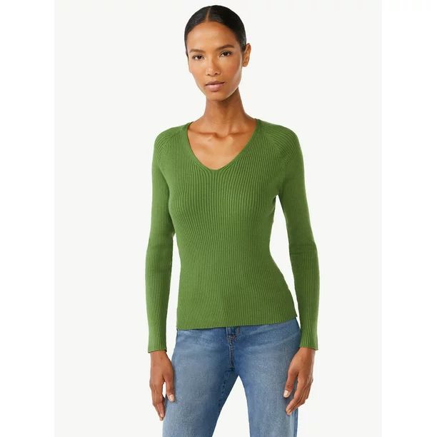 Scoop Women's Ribbed V-neck Sweater - Walmart.com | Walmart (US)