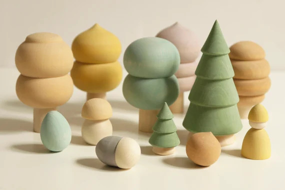 Wooden Tree, Forest Set of 6 Toy, Pretend Play Wooden Tree Set, Natural Wooden Decor, Woodland Tr... | Etsy (US)