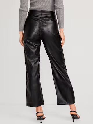 High-Waisted Faux-Leather Cropped Wide-Leg Pants for Women | Old Navy (US)