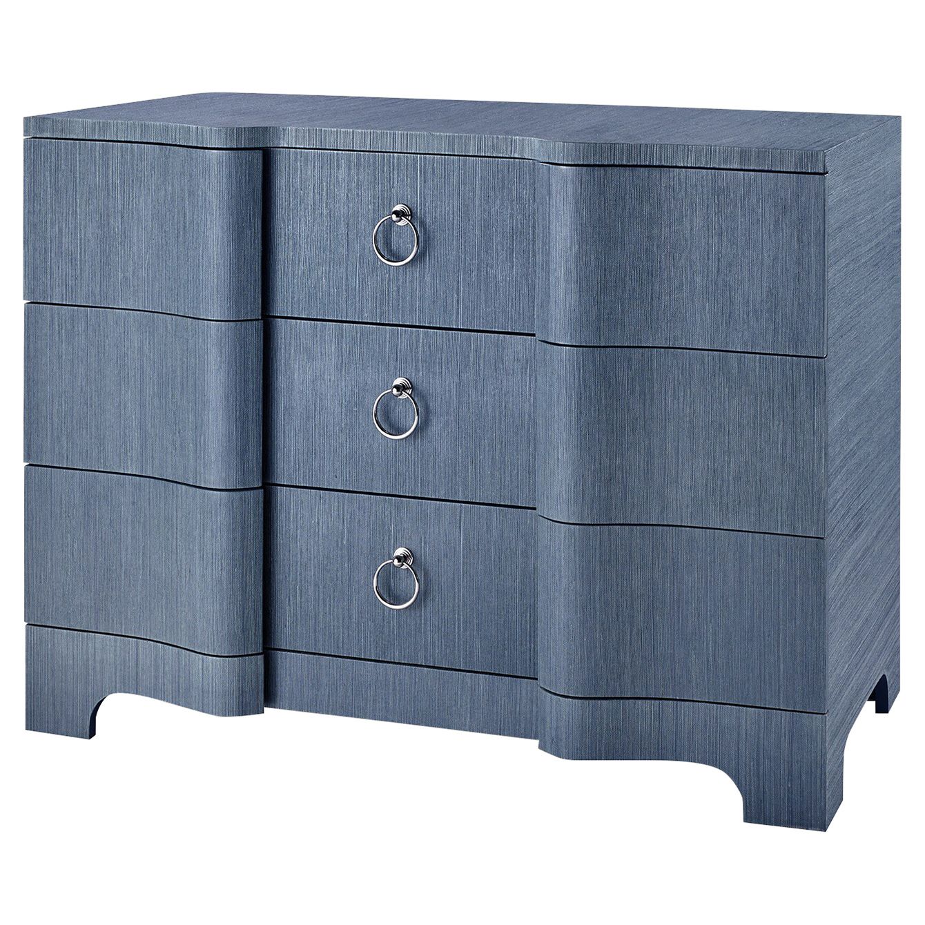 Villa & House Bardot Lacquer Grasscloth Navy Blue Dresser - 3 Drawer | Kathy Kuo Home