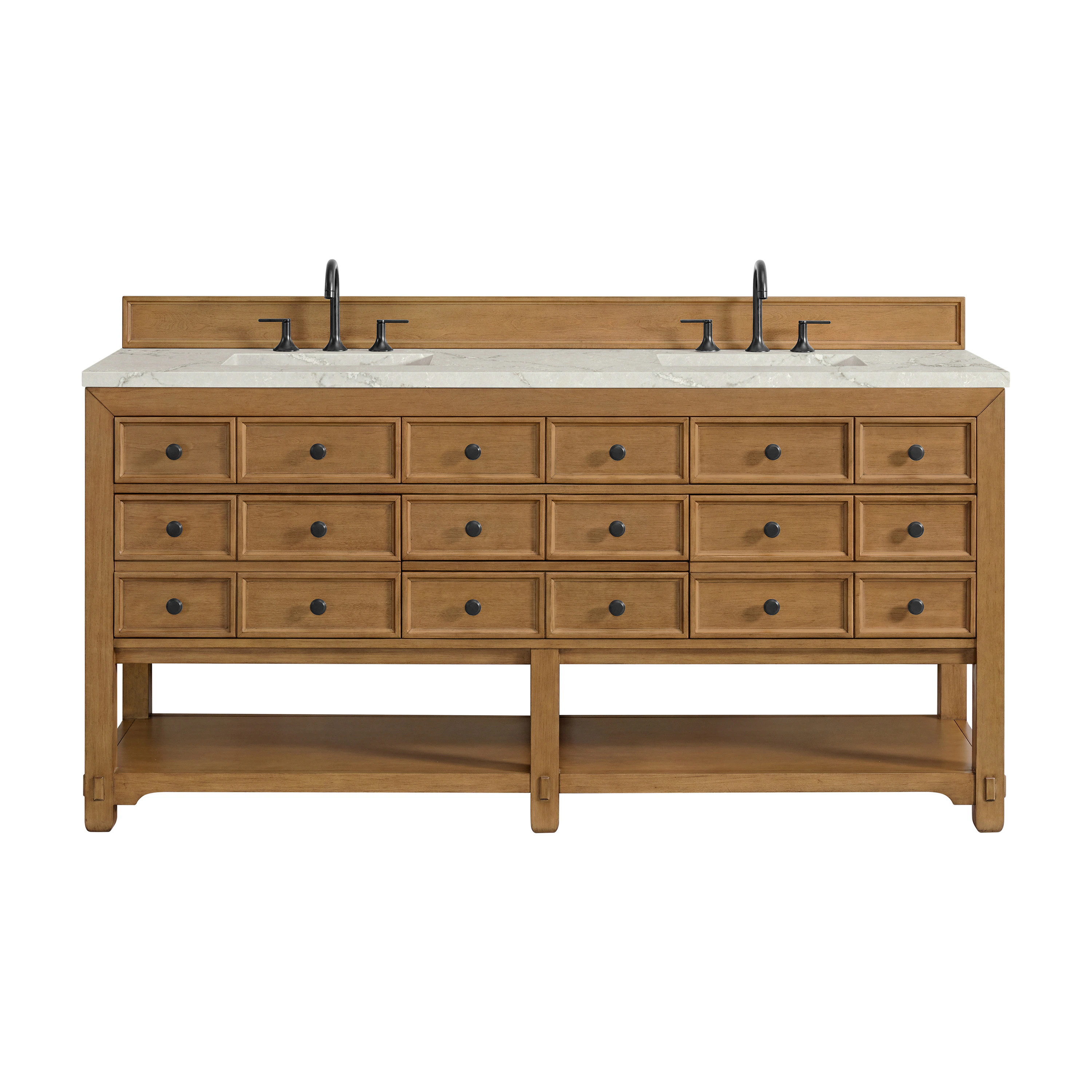 James Martin Vanities Malibu 72-in Amber Birch Undermount Double Sink Bathroom Vanity with Victorian Silver Quartz Top in Brown | 505-V72-AMB-3VSL | Lowe's