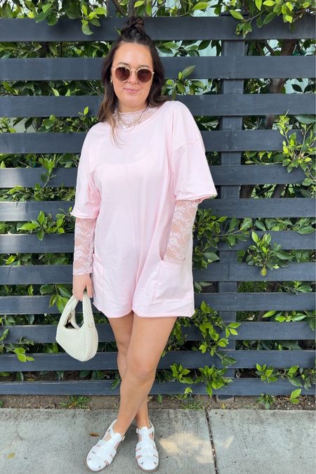 casual brunch outfit for our last morning in LA 🌸 love this lil tshirt romper (L) paired with my fav lace layering top. 

#LTKSeasonal #LTKstyletip #LTKfindsunder50