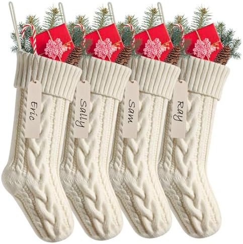 Tocirelo Christmas Stockings White 4 Packs - 18in Large Cable Knit Christmas Stockings with Wood ... | Amazon (CA)