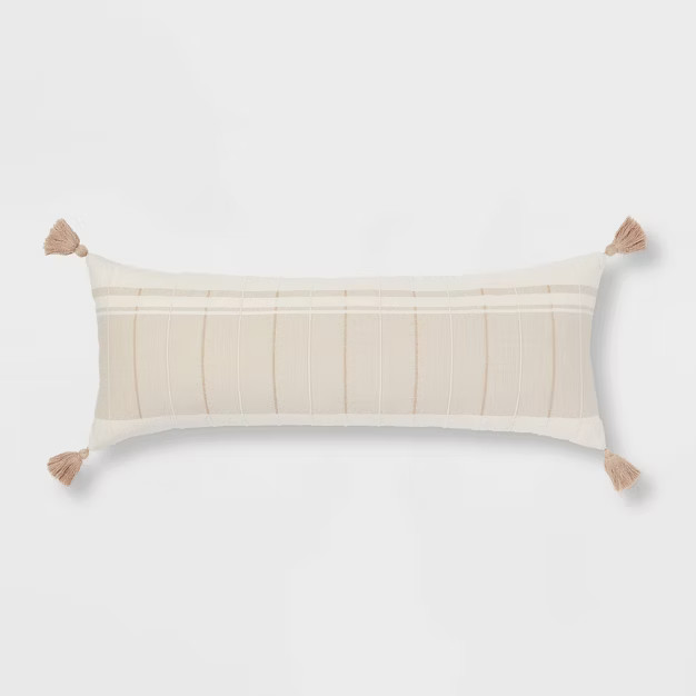 Oversized Oblong Texture Stripe with Tassels Decorative Throw Pillow Ivory/Warm Gray - Threshold... | Target