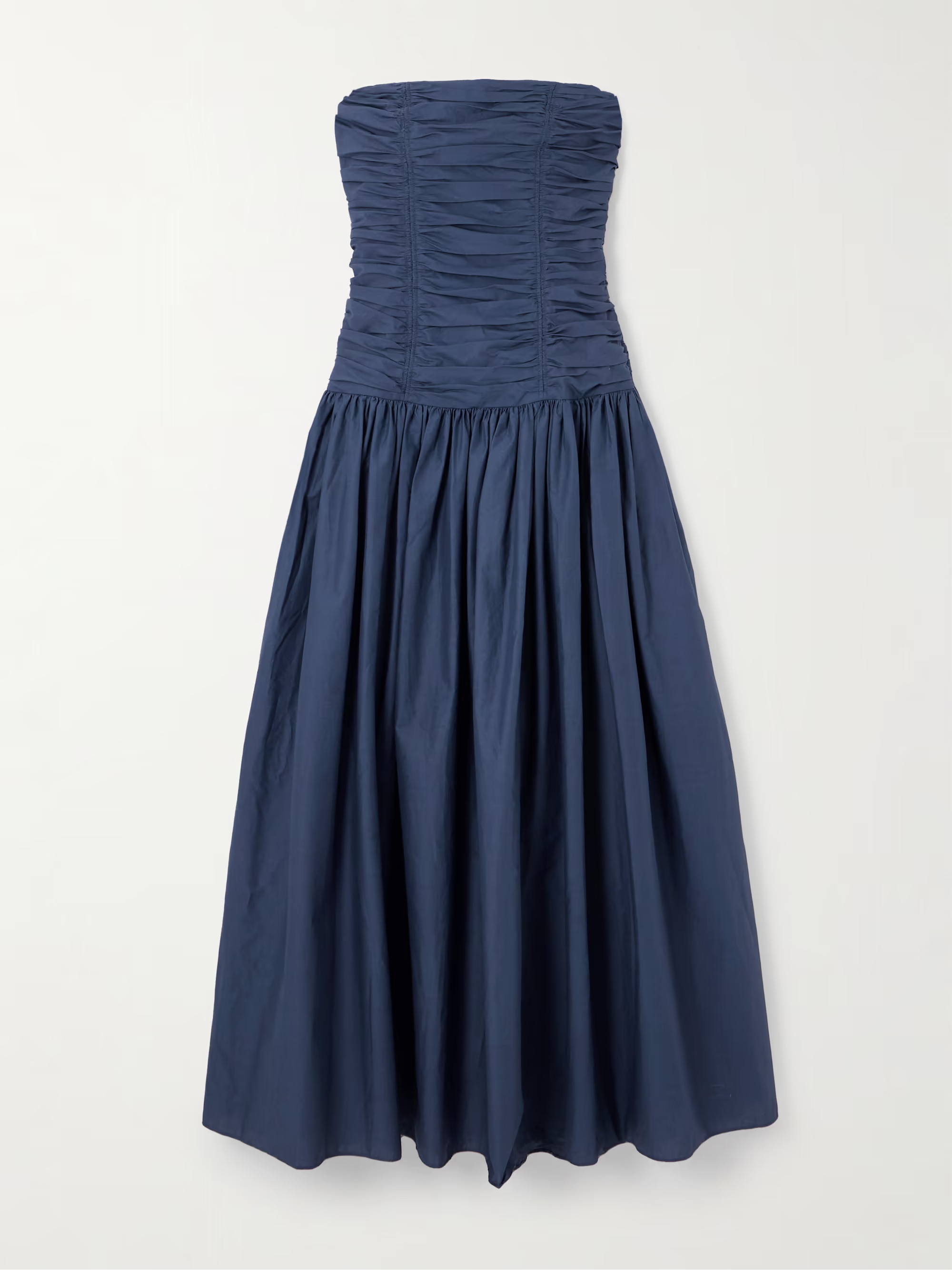 Strapless ruched organic cotton-poplin midi dress | NET-A-PORTER (US)