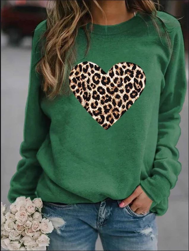 Women's Round Neck Long-sleeved Leopard Print Heart-shaped Hooded Sweater Top | Walmart (US)