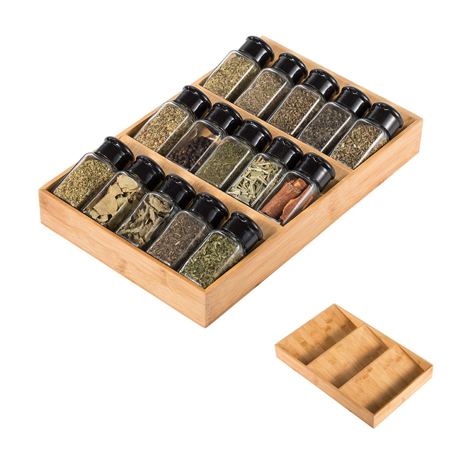 3-Tier Bamboo Drawer Spice Rack Wooden Kitchen Cabinet Spice Organizer Spice Jar Holder, Medicine... | Amazon (US)