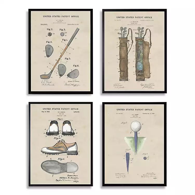 Golf Patents Framed Art Prints, Set of 4 | Kirkland's Home
