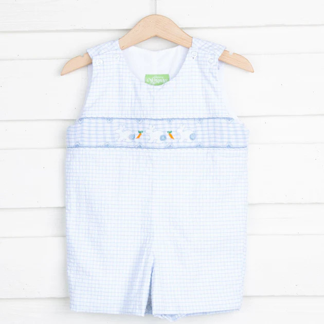 Easter Bunny Smocked Jon Jon Blue Windowpane Seersucker | Classic Whimsy