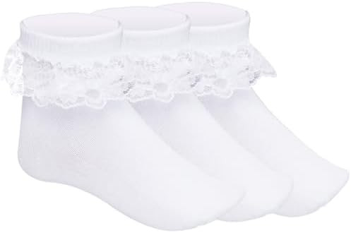 Pistha 3 Pairs Girls Ruffle Socks White Ruffled Lace Socks for Girls Toddler Frilly Dress | Amazon (US)