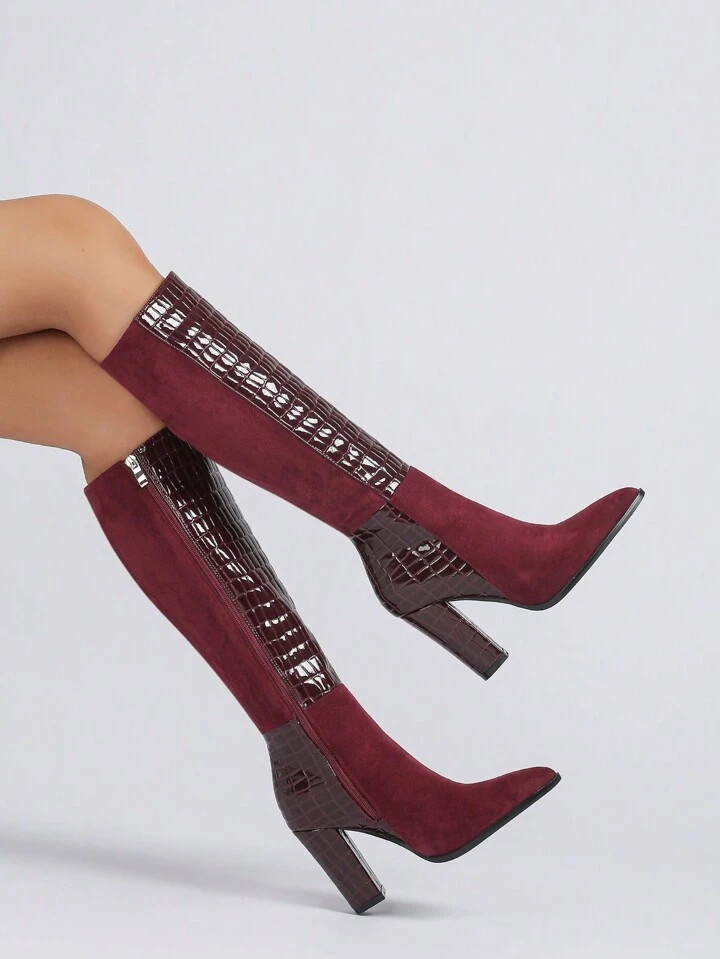 Plus Size Women's Fashion Over-The-Knee Boots , Fashion Match Cardigan, High Heels Zipper Casual ... | SHEIN